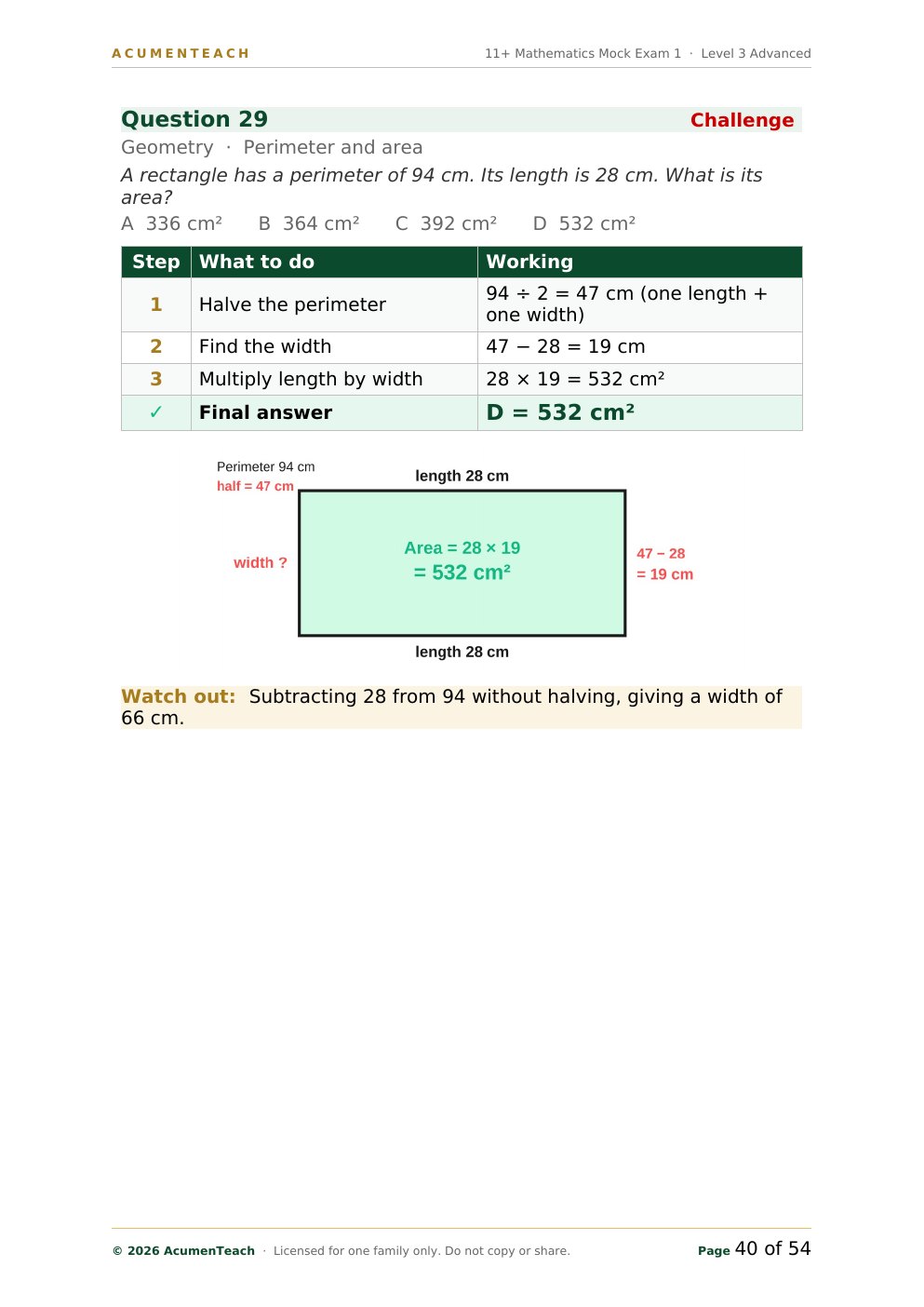 Worked solution with diagram